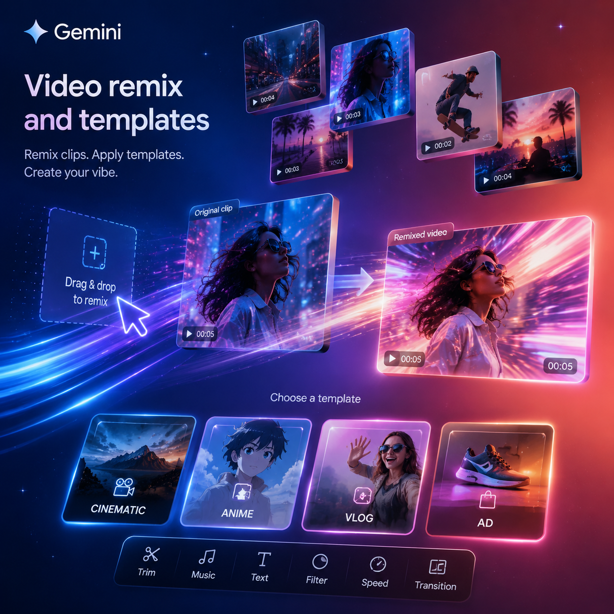 Remix clips and start from templates